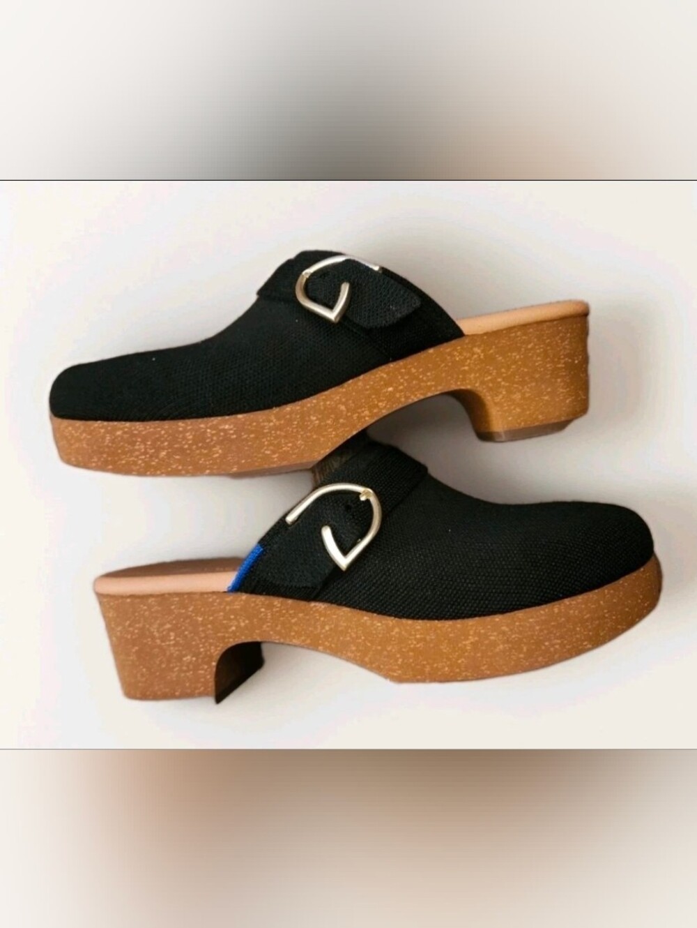 Rothy's Women's Black Fabric Mule Heels Closed Toe Block Heel Buckle 9.5